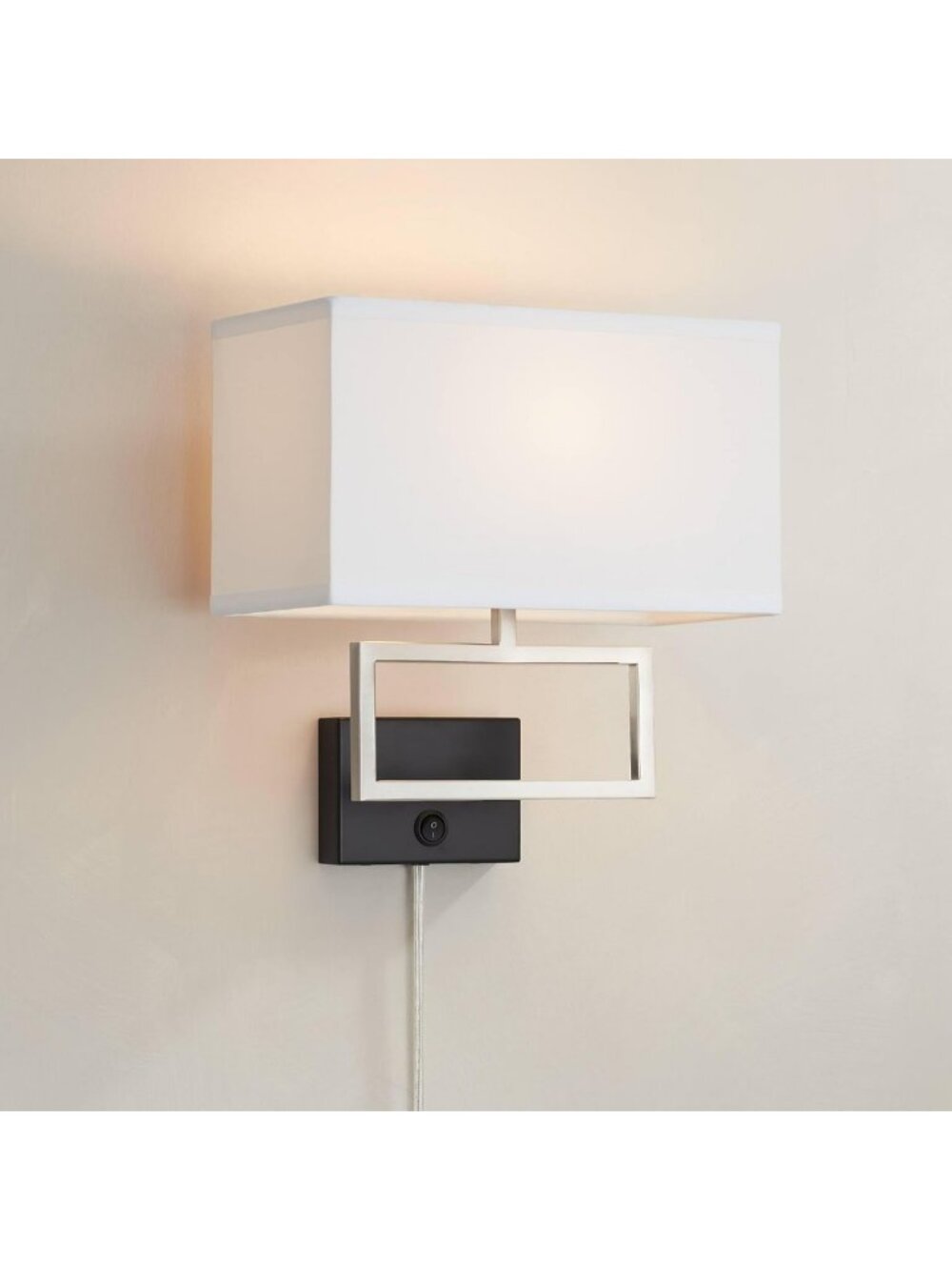 Modern 13" Brushed Nickel Rectangle Plug-In Wall Lamp Light Fixture, Home Decor